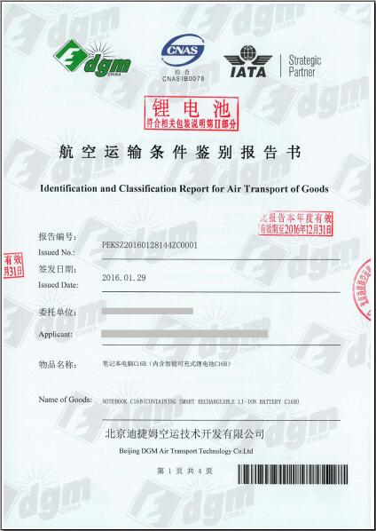 DGM运输鉴定书